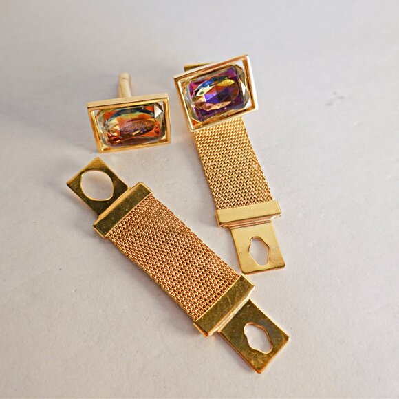 Vintage Purple  Rivoli Crystal Gold Tone Cufflinks 70's Retro - Picture 1 of 2